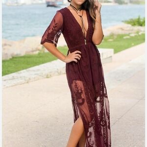 Wishlist Burgundy Lace Mini Dress